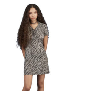 Unif black/gray floral Corin dress, lace up neckline, size L